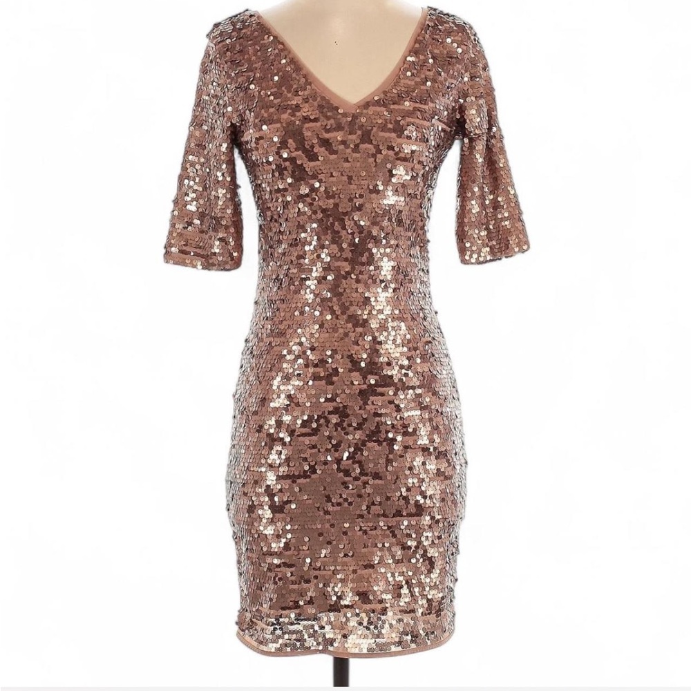 BCBGMAXAZRIA | Rose Gold Sequin Dress - XXS